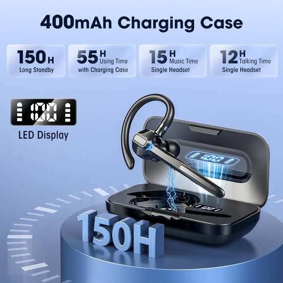 Earpiece Wireless Built-in Mic 400mAh Display Charging 55H Playtime V5.3 - Picture 2 of 6
